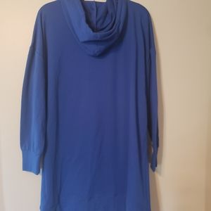 New York & Company blue hooded sweat shirt dress